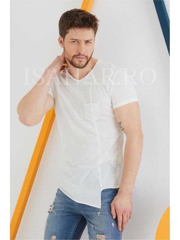 Tricou barbati BREEZY, alb, casual, din materiale premium, ISAHAR