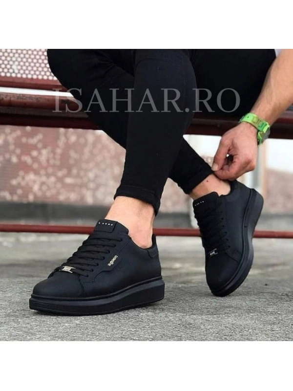 Pantofi sport barbati, negri, cu siret si talpa din spuma, ISAHAR