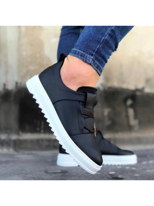 Pantofi sport barbati, negri, din piele ecologica, fara siret, ISAHAR