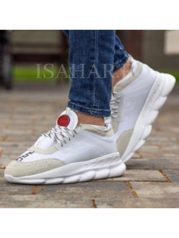 Pantofi sport albi, talpa inalta spuma, foarte usori, cu aplicatii colorate, ISAHAR