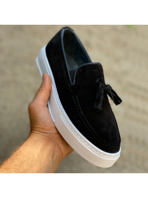 Mocasini barbati, 100% piele naturala intoarsa, negri, casual, ISAHAR