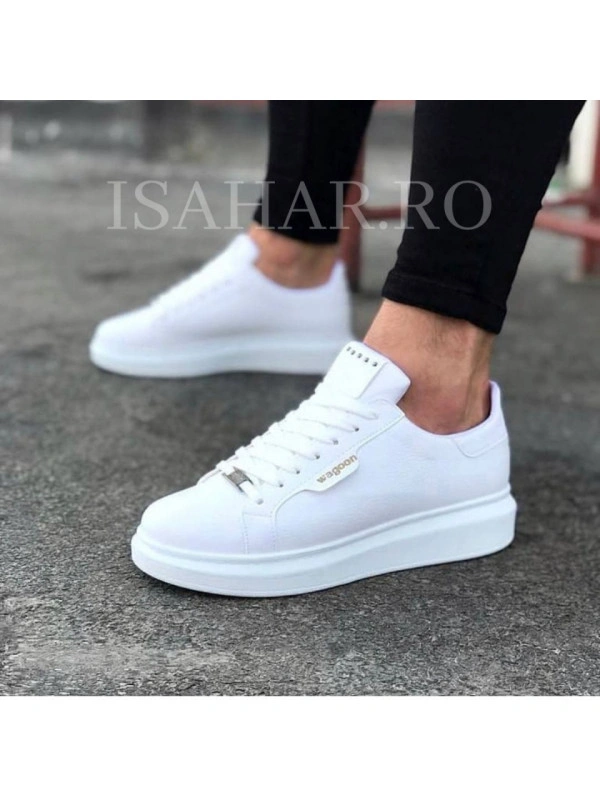 Pantofi sport barbati, clasici, casual, albi, talpa inalta din spuma, model nou, ISAHAR