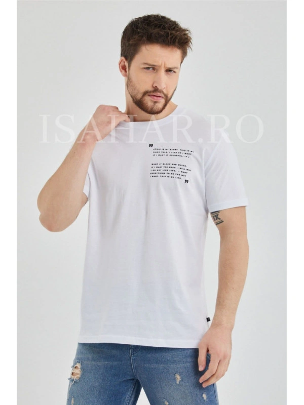 Tricou barbati, alb, model casual BREEZY, material premium , ISAHAR