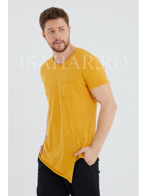 Tricou barbati elegant, culoare mustar, BREEZY, material premium , ISAHAR