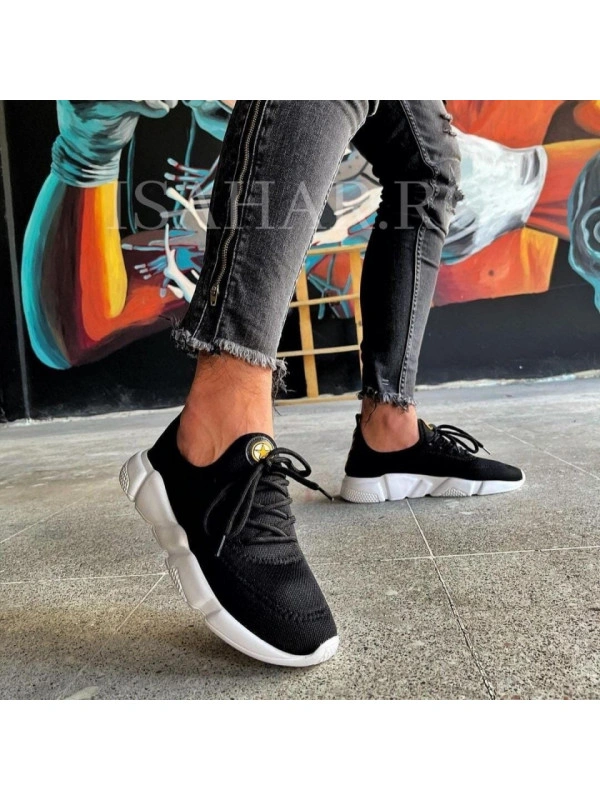 Pantofi sport negri, casual, cu talpa alba, foarte usori, ISAHAR