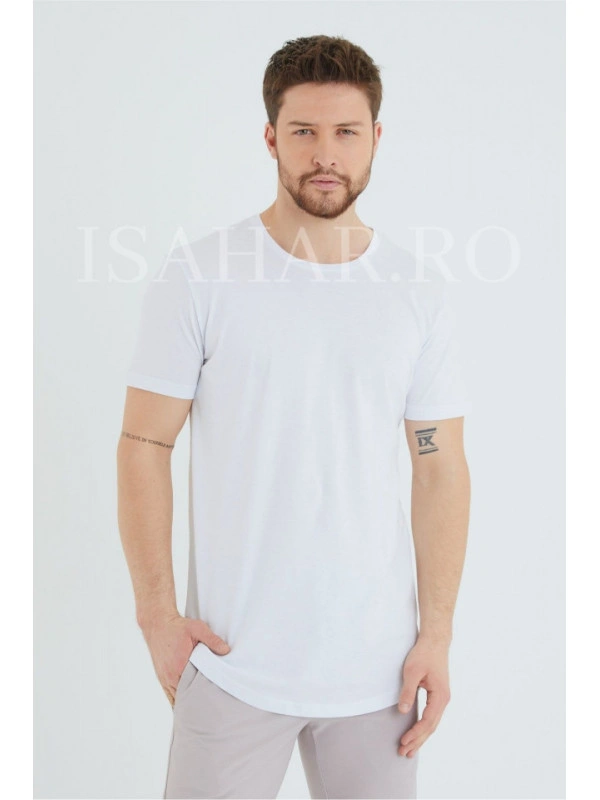 Tricou barbati simplu, alb, BREEZY, material premium , ISAHAR