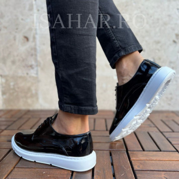 Mocasini barbat lacuiti, talpa alba, casual, usori si cusuti, ISAHAR - Img 6