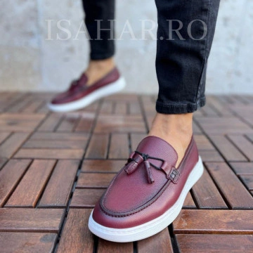 Mocasini barbati, 100% piele naturala, grena, model casual, ISAHAR - Img 2