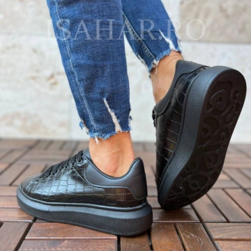 Pantofi sport barbati, casual, pentru evenimente speciale, negru lucios, ISAHAR - Img 4