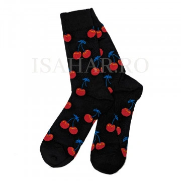 Sosete din bumbac, negre, premium, model cireasa , calitate superioara, ISAHAR - Img 1