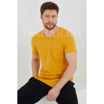 Tricou barbati elegant, culoare mustar, BREEZY, material premium , ISAHAR - Img 4