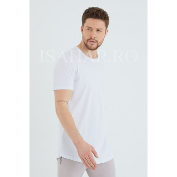 Tricou barbati simplu, alb, BREEZY, material premium , ISAHAR - Img 2