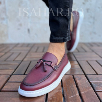 Mocasini barbati, 100% piele naturala, grena, model casual, ISAHAR - Img 3