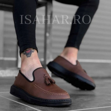 Mocasini barbati, maro cu talpa neagra, model pentru evenimente speciale, ISAHAR - Img 1