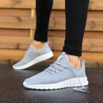 Pantofi sport gri, cu siret si talpa flexibila din spuma - Img 1