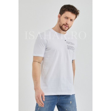 Tricou barbati, alb, model casual BREEZY, material premium , ISAHAR - Img 4