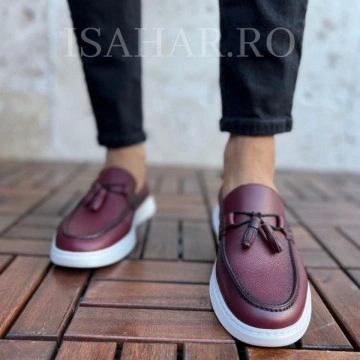 Mocasini barbati, 100% piele naturala, grena, model casual, ISAHAR - Img 4