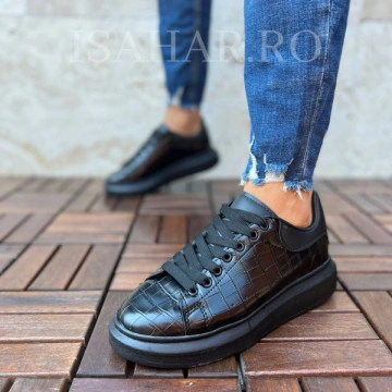 Pantofi sport barbati, casual, pentru evenimente speciale, negru lucios, ISAHAR
