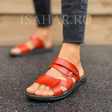 Sandale barbati, casual maro caramel, ISAHAR - Img 2