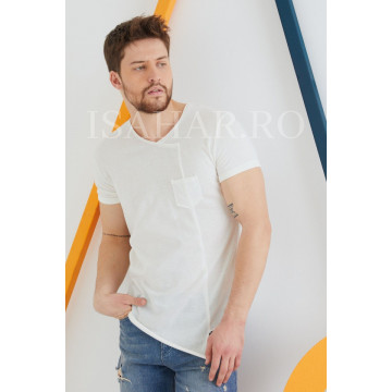 Tricou barbati BREEZY, alb, casual, din materiale premium, ISAHAR - Img 2