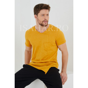 Tricou barbati elegant, culoare mustar, BREEZY, material premium , ISAHAR - Img 6