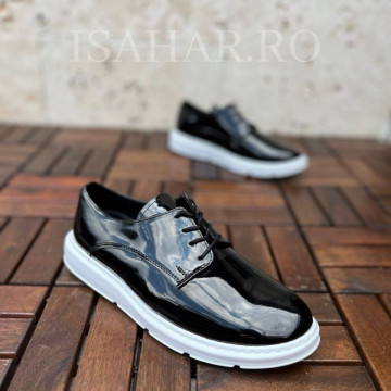 Mocasini barbat lacuiti, talpa alba, casual, usori si cusuti, ISAHAR - Img 2