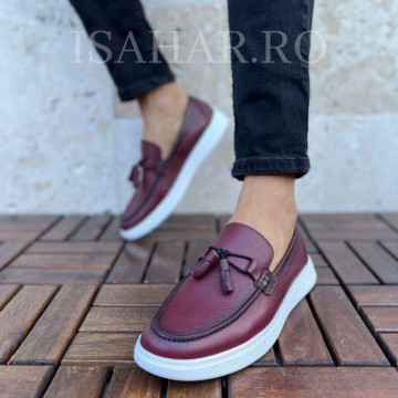 Mocasini barbati, 100% piele naturala, grena, model casual, ISAHAR - Img 1