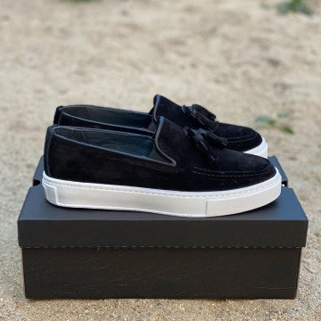 Mocasini barbati, 100% piele naturala intoarsa, negri, casual, ISAHAR - Img 2