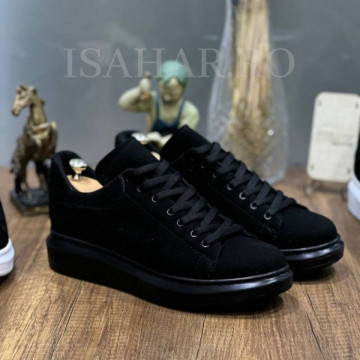 Pantofi sport barbati, negri, piele intoarsa eco, model nou, casual, ISAHAR