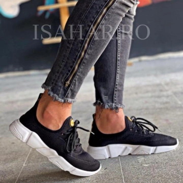 Pantofi sport negri, casual, cu talpa alba, foarte usori, ISAHAR - Img 5