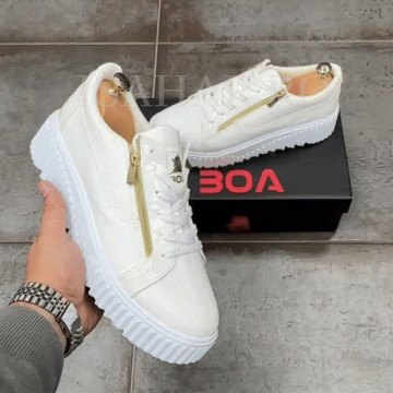 Adidasi barbati, albi, model cu fermoar, casual, ISAHAR