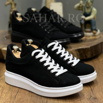 Pantofi sport barbati, negri, piele intoarsa eco, pentru o tinuta casual, ISAHAR