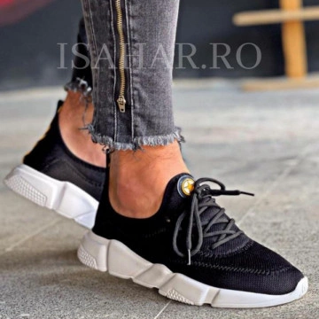 Pantofi sport negri, casual, cu talpa alba, foarte usori, ISAHAR - Img 6
