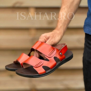 Sandale barbati, casual maro caramel, ISAHAR - Img 4