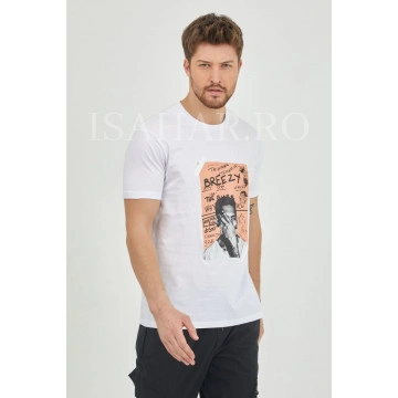 Tricou alb barbati BREEZY din bumbac, model casual premium, Isahar