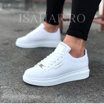 Pantofi sport barbati, clasici, casual, albi, talpa inalta din spuma, model nou, ISAHAR