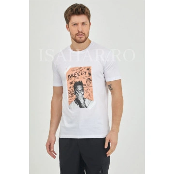 Tricou alb barbati BREEZY din bumbac, model casual premium, Isahar - Img 2