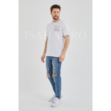 Tricou barbati, alb, model casual BREEZY, material premium , ISAHAR - Img 8