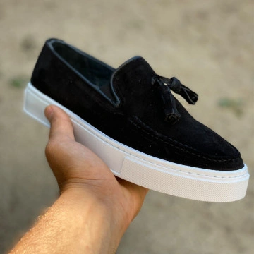 Mocasini barbati, 100% piele naturala intoarsa, negri, casual, ISAHAR - Img 4