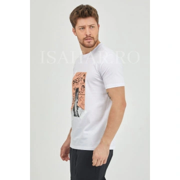 Tricou alb barbati BREEZY din bumbac, model casual premium, Isahar - Img 3