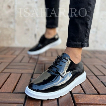 Mocasini barbat lacuiti, talpa alba, casual, usori si cusuti, ISAHAR - Img 4