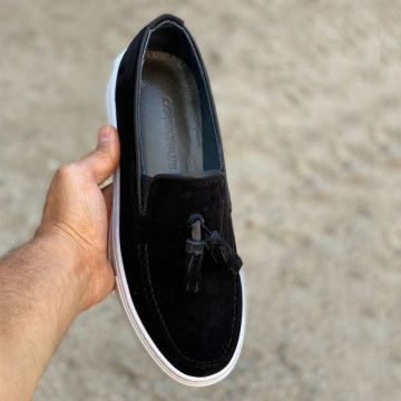 Mocasini barbati, 100% piele naturala intoarsa, negri, casual, ISAHAR - Img 5
