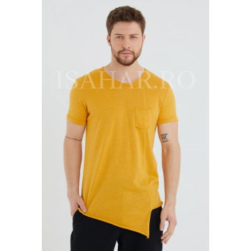 Tricou barbati elegant, culoare mustar, BREEZY, material premium , ISAHAR - Img 2