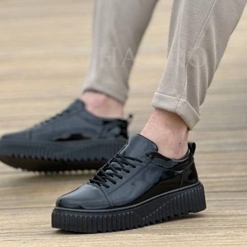 Adidasi barbati, piele lacuita, neagra, talpa speciala premium, casual, ISAHAR - Img 4