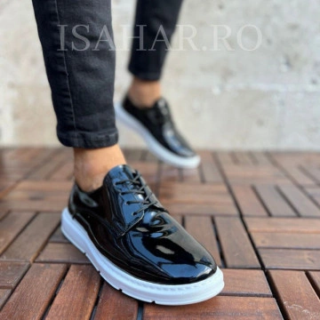 Mocasini barbat lacuiti, talpa alba, casual, usori si cusuti, ISAHAR - Img 5