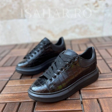 Pantofi sport barbati, casual, pentru evenimente speciale, negru lucios, ISAHAR - Img 2