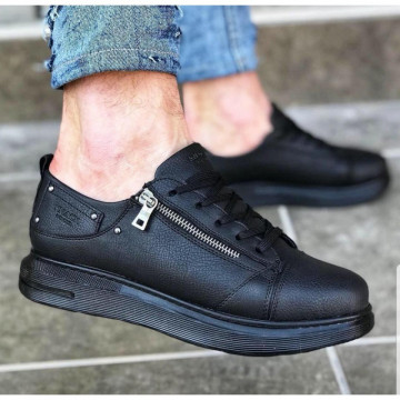 Pantofi sport barbati, negri, inchidere siret, cu fermoar decorativ, ISAHAR