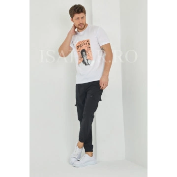 Tricou alb barbati BREEZY din bumbac, model casual premium, Isahar - Img 5
