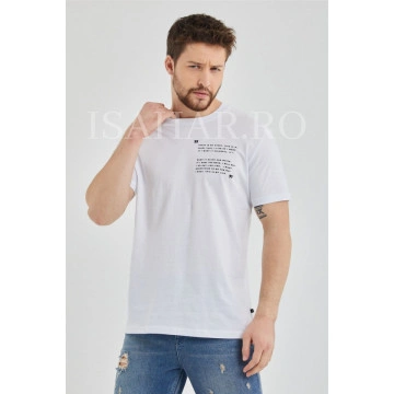 Tricou barbati, alb, model casual BREEZY, material premium , ISAHAR