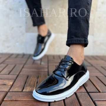 Mocasini barbat lacuiti, talpa alba, casual, usori si cusuti, ISAHAR - Img 1